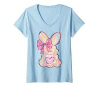 Donna Happy Easter Bunny Rabbit Sunday Love Uomini Donne e Bambini Maglietta con Collo a V
