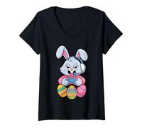 Donna Happy Easter Day Bunny Egg Funny Boys Girls Kids Gamer Maglietta con Collo a V