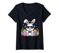 Donna Happy Easter Day Girls Boys Easter, Funny Bunny Eggs Maglietta con Collo a V