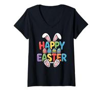 Donna Happy Easter Day Girls Boys Easter, Funny Bunny Eggs Maglietta con Collo a V