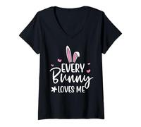 Donna Happy Easter Every Bunny Sign Every Bunny Loves Me Chicks Maglietta con Collo a V