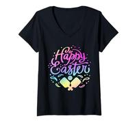 Donna Happy Easter Pickleballs Paddle Pickleball Player Girl Women Maglietta con Collo a V