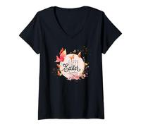 Donna Happy Easter Tshirts Ghirlanda Fiori Misto Uova Stampa Pasqua Maglietta con Collo a V
