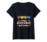 Donna Happy Everything Gnomi Every Seasons all Year Tree Maglietta con Collo a V