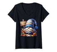 Donna Happy Fall Coffee GNOME with Hot Cocoa Mug And Autumn Vibes Maglietta con Collo a V