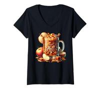 Donna Happy Fall Hot Tea Graphic for Women Toffee Hot Chocolate Maglietta con Collo a V