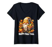 Donna Happy Fall YALL Cozy Autumn Stuff with Fall Pumpkin GNOME Maglietta con Collo a V