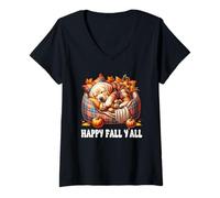 Donna Happy Fall YALL Decor for Labrador Lover Cozy Autumn Vibes Maglietta con Collo a V