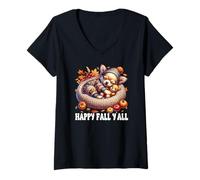 Donna Happy Fall YALL Graphic for Women Girls Cute Chihuahua Puppy Maglietta con Collo a V