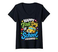 Donna Happy First Day of School Bus Driver Back To School Maglietta con Collo a V