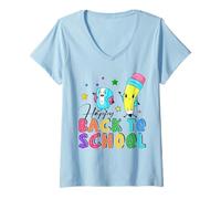 Donna Happy First Day of School Welcome Back To School Ragazzi Ragazze Maglietta con Collo a V