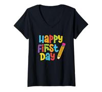 Donna Happy First Day Pencil Back to School Maglietta con Collo a V