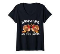 Donna Happy Friendsgiving Ringraziamento Amici Vacanza Amici Maglietta con Collo a V