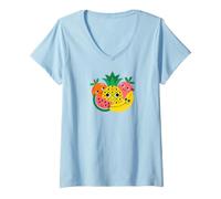 Donna Happy Fruit Friends Cute Colorful Design Maglietta con Collo a V