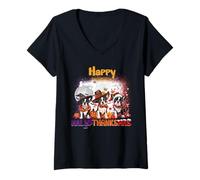 Donna Happy HalloThanksMas Boston Terrier Spooky Thankful Merry Maglietta con Collo a V