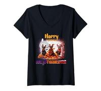 Donna Happy HalloThanksMas Doberman Pinscher Spooky Thankful Merry Maglietta con Collo a V