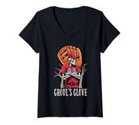 Donna Happy Halloween Baseball Spooky Catcher Trucco O Scherzetto Maglietta con Collo a V