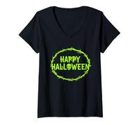 Donna Happy Halloween Skull Web Thorn Circle Maglietta con Collo a V