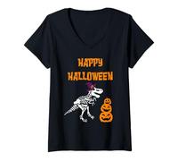Donna Happy Halloween Zucca, Witch T-Rex Trick or Treat, Ragazzo, Ragazza Maglietta con Collo a V