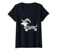Donna Happy Halloweenie Divertente Bassotto Halloween Pun Wiener Dog Maglietta con Collo a V