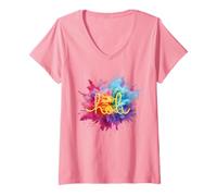 Donna Happy Holi Color Splash Maglietta con Collo a V