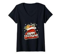 Donna Happy Holidaze Maglietta con Collo a V