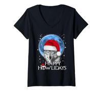 Donna Happy Howlidays Wolf Christmas Holidays Santa Funny Xmas Maglietta con Collo a V