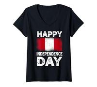 Donna Happy Independence Day Perù Fiestas Patrias Bandiera peruviana Maglietta con Collo a V