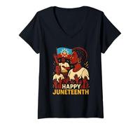 Donna Happy Juneteenth Retro Donna Afro-Americana Storia Nera Maglietta con Collo a V