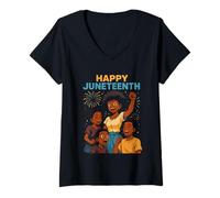 Donna Happy Juneteenth Retro Donna Afro-Americana Storia Nera Maglietta con Collo a V