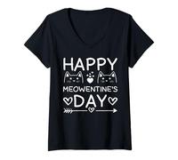 Donna Happy Meowentine's Day for Valentine's Day Cat Lover Maglietta con Collo a V