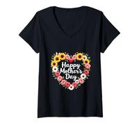 Donna Happy Mother's Day Floral Heart Tee per moglie, mamma o nonna Maglietta con Collo a V