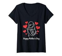 Donna Happy Mother's Day Line Art Hearts For Mom Cute Graphic Tee Maglietta con Collo a V