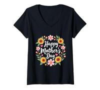 Donna Happy Mother's Day Mama Floral Gift Tee per mamma o nonna Maglietta con Collo a V