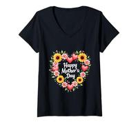 Donna Happy Mother's Day Mama Girasoli per Moglie Mamma o Nonna Maglietta con Collo a V