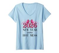 Donna Happy New Year Same Hot Mess 2026 New Year Coquette Pink Bow Maglietta con Collo a V