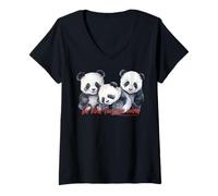 Donna Happy Pandas Respiro Consapevolezza Compassione Medita Gentilezza Maglietta con Collo a V