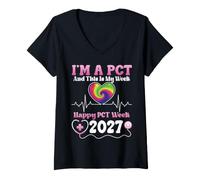 Donna Happy PCT Week 2027 Assistenza Infermieristica per Tecnici di Assistenza al paziente Maglietta con Collo a V