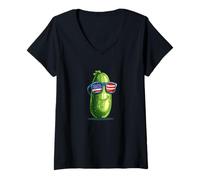 Donna Happy Pickle con 4 luglio Occhiali da Sole Costume Maglietta con Collo a V