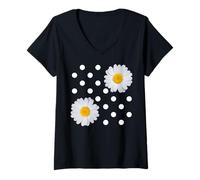 Donna Happy Playful, Ciondolo retrò a Pois a Forma di Margherita Shapes Mania Maglietta con Collo a V