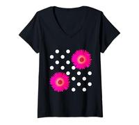 Donna Happy Playful, Ciondolo retrò a Pois Rosa a Forma di Margherita Shapes Mania Maglietta con Collo a V