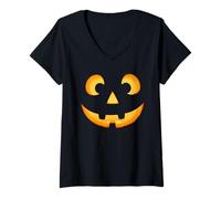 Donna Happy Pumpkin Smile Halloween Uomini Donne Jack O Lanterna Face Maglietta con Collo a V