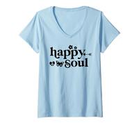 Donna Happy Soul - Maglietta da donna con messaggio positivo divertente e alla moda Maglietta con Collo a V