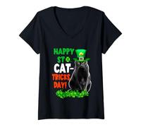 Donna Happy St Catricks Day Cat St Patricks Day Lucky Charm Cats Maglietta con Collo a V