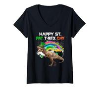 Donna Happy St Pat T-Rex Day Funny Dinosaur St Patricks Day Maglietta con Collo a V