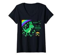 Donna Happy St Pat Trex Day T-Rex Dinosaur Skateboard Maglietta con Collo a V