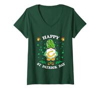 Donna Happy St Patricks Day Funny Cute GNOME Holding Ferro di Cavallo Maglietta con Collo a V