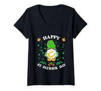 Donna Happy St Patrick's Day Funny Cute GNOME Holding Ferro di Cavallo Maglietta con Collo a V