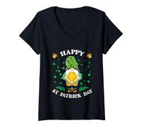 Donna Happy St Patricks Day Funny Cute GNOME Holding Trifoglio Moneta Maglietta con Collo a V