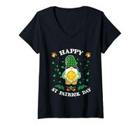Donna Happy St Patricks Day Funny Cute GNOME Holding Trifoglio Moneta Maglietta con Collo a V